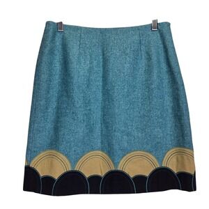 Boden Teal Wool Blend A Line Skirt Scallop Size‎ 6 Whimisical Office Boho Artsy